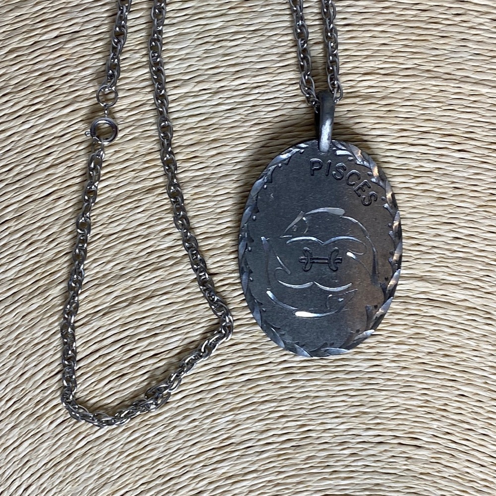 Vintage AJC hand engraved pewter pieces zodiac necklace